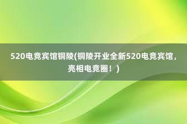 520电竞宾馆铜陵(铜陵开业全新520电竞宾馆，亮相电竞圈！)