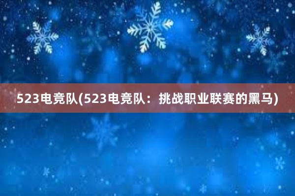 523电竞队(523电竞队：挑战职业联赛的黑马)