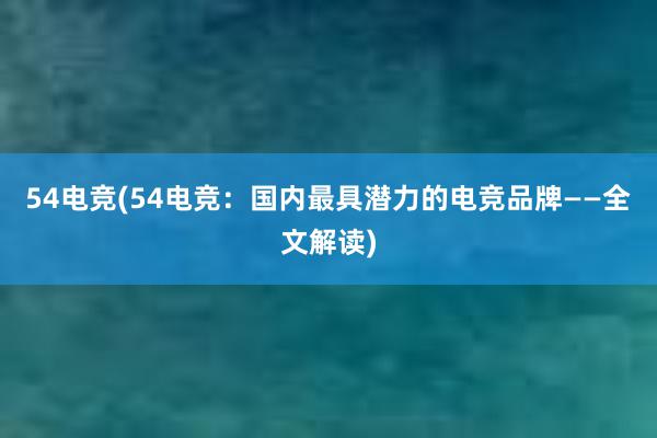 54电竞(54电竞：国内最具潜力的电竞品牌——全文解读)