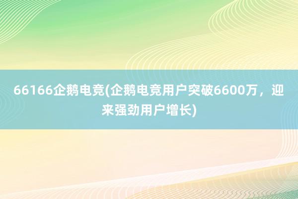 66166企鹅电竞(企鹅电竞用户突破6600万，迎来强劲用户增长)