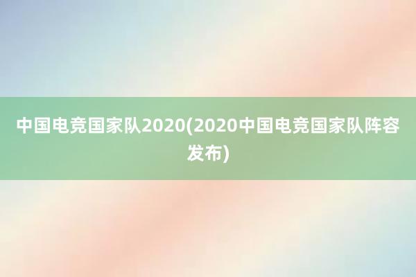 中国电竞国家队2020(2020中国电竞国家队阵容发布)