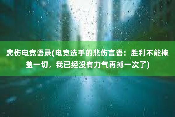 悲伤电竞语录(电竞选手的悲伤言语：胜利不能掩盖一切，我已经没有力气再搏一次了)