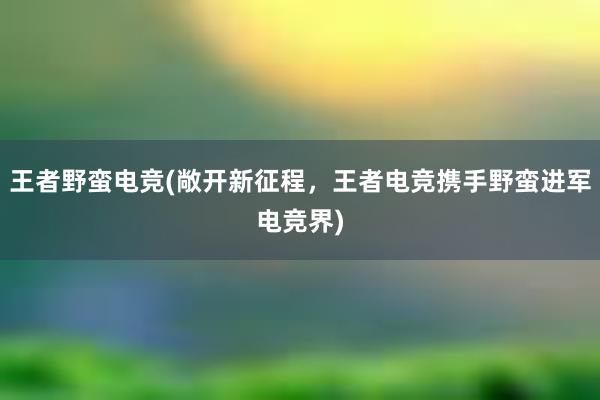 王者野蛮电竞(敞开新征程，王者电竞携手野蛮进军电竞界)