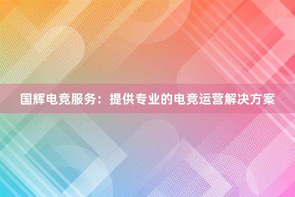 国辉电竞服务：提供专业的电竞运营解决方案