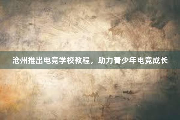 沧州推出电竞学校教程，助力青少年电竞成长