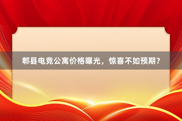 郫县电竞公寓价格曝光，惊喜不如预期？